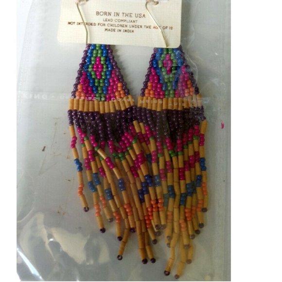 Beaded Earrings 5" long Hooks Handmade in USA - Picture 3 of 5